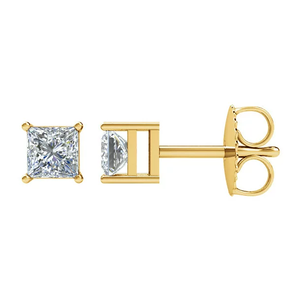 Princess Diamond Stud Earrings 14k Yellow Gold (0.64 Ct,J Color,SI2 Clarity)