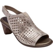 Women's Aravon Medici Peep Slingback Sandal Metallic Dove Leather 11 B