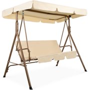 Best Choice Products 2-Person Outdoor Large Convertible Canopy Swing Glider Lounge Chair w/ Removable Cushions- Beige
