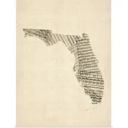 Great BIG Canvas | "Old Sheet Music Map of Florida" Art Print - 18x24