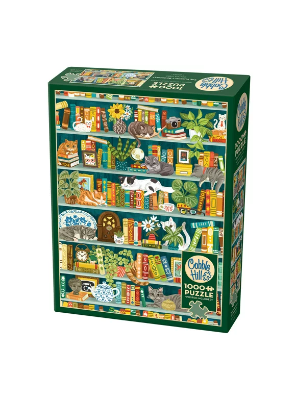 Cobble Hill 1000 Piece Puzzle: The Purrfect Bookshelf - Reference Poster Included, High Quality Jigsaw, Earth Friendly