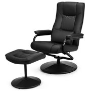 Costway Recliner Chair Leather Swivel Armchair Lounge with Ottoman&Lumbar Support Black