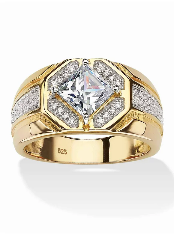 PalmBeach Jewelry Men's 1.44 TCW Square-Cut Cubic Zirconia Octagon Ring in 14k Gold-plated Sterling Silver