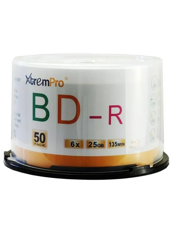 Blank CD BD-R 6X 25GB 135Min Blu-Ray 50 Pack Storage Media in Spindle