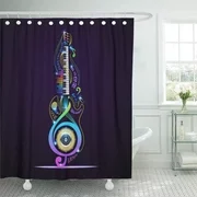 SUTTOM Colorful Musical Instruments Collage for Live Rock Jazz Blues Lounge Shower Curtain 66x72 inch