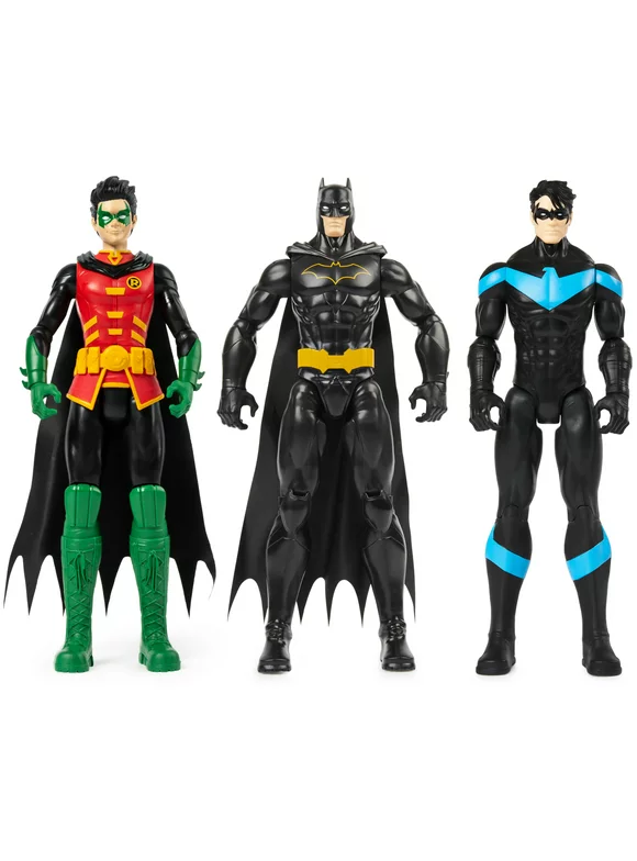 Batman 12-inch Action Figure 3-Pack with Robin, Batman, Nightwing, Kids Toys for Boys Aged 3 and Up