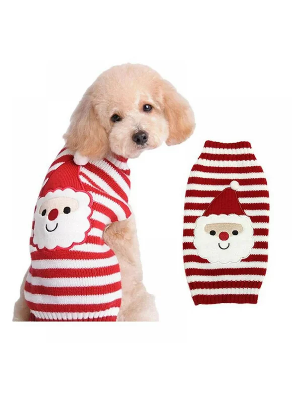Christmas Dog Sweaters Puppy Knitted Sweaters Holiday Pet Clothes with Reindeer Snowman Elf Elk Patterns for Small to Medium Dog Puppy Cat