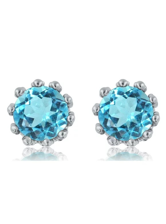 Sterling Silver Created Blue Topaz Gemstone Stud Earrings for Women