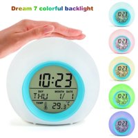Marainbow Alarm Clock for Kids Bedroom, Wake Up Light Digital Clock with Indoor Temperature & Calendar & 6 Natural Sound & 7 Colors Changing Light