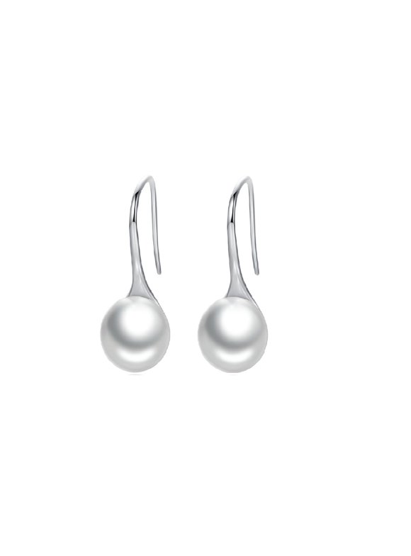 Silver Elegant Round Pure Love Pearl Drop Earrings for Women