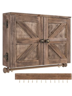 Rustic Wall Mounted Jewelry Organizer with Wooden Barndoor Decor (Brown) - EGP-HD-0088