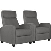 Yaheetech Upholstered Fabric Push Back Theater Recliner Chair with Footrest, Set of 2, Gray