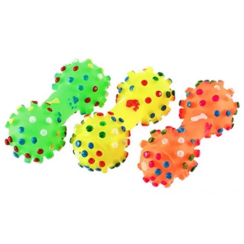 Besufy Dog Chewing Toy,Dog Puppy Cat Sound Polka Dot Squeaky Rubber Dumbbell Bone Chewing Toy