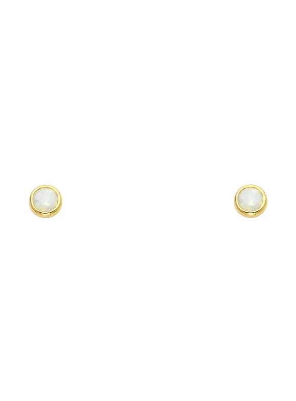 Jewels By Lux 14K Yellow Gold Opal Round Womens Stud Earrings With Screw Backs