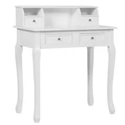 Best Choice Products 32in Colonial Writing Desk for Home Office Study w/ 4 Drawers, 2 Cubbies, Floating Hutch - White