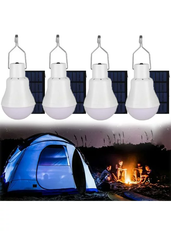 4Pack Solar Light Bulbs, Outdoor Indoor Home Chicken Coop Lights, Solar Powered LED Shed Lights, Camping Lamps for Tent