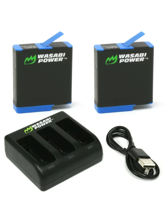 Wasabi Power Battery (2-Pack) and Triple Charger for GoPro HERO8 Black (Compatible with HERO7, HERO6, HERO5)