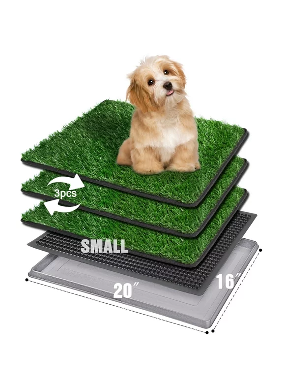 Dog Grass Pad with Tray for Indoor Dog Potty, 3 Pcs Artificial Grass Patch Washable Pee Pads for Puppy Training