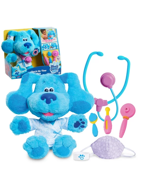 Blue's Clues & You! Check-Up Time Blue Lights and Sounds Interactive 13-inch Plush, 7-Piece Pretend Play Doctor Set, Kids Toys for Ages 3 up