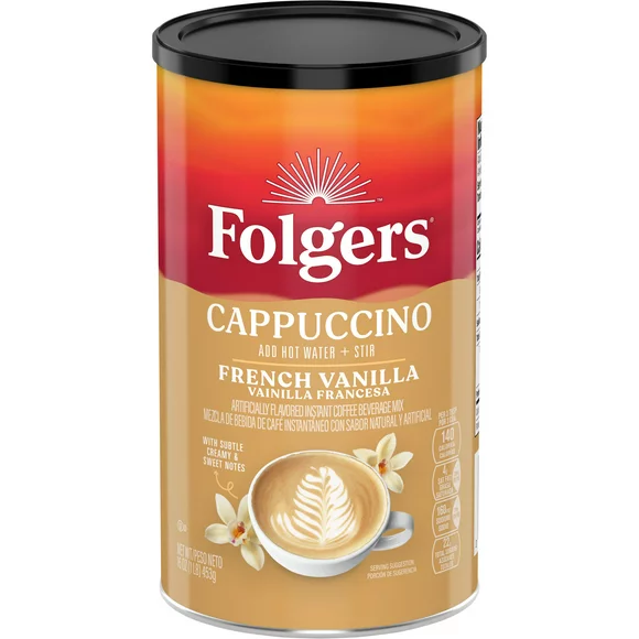 Folgers French Vanilla Flavored Cappuccino Mix, Instant Coffee Beverage, 16-Ounce Canister