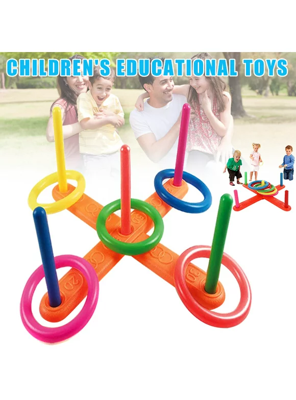 lzndeal Hoop Game Throw Ring Toss Set Gift Portable for Kids Outdoor Indoor Backyard