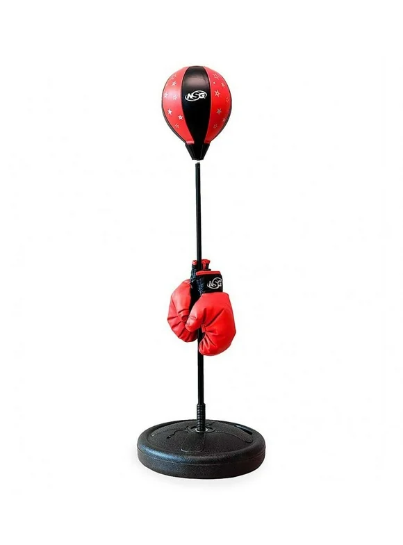 NSG Punching Bag and Boxing Gloves Set for Kids  Freestanding Base Punching Ball with Spring Loaded Height Adjustable Stand, Junior Boxing Gloves, and Hand Pump - Ages 4+
