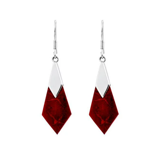 AE-1021-CR Sterling Silver Diamond Shape Earring With Coral