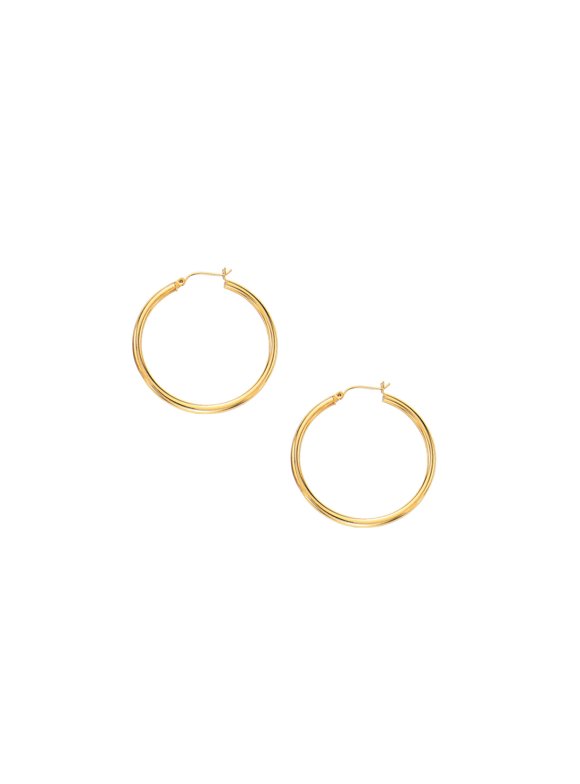 10K Yellow Gold Shiny 3x40mm Hoop Earrings with Hinged