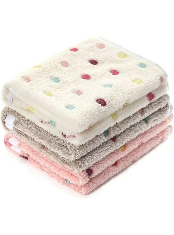 1 Pack 3 Blankets Super Soft Cute Dot Pattern Pet Blanket Flannel Throw for Dog Puppy Cat Beige/Brown/Pink Small