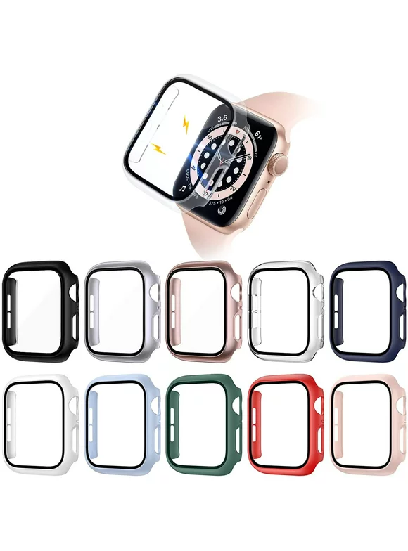 [10 Pack] ePacks for Apple Watch Screen Protector Case Series 3 2 42mm, iWatch Protective Face Cover, Tempered Glass Film Hard PC Bumper Case for Women Men, Ultra-Thin Shield - Multi Colors