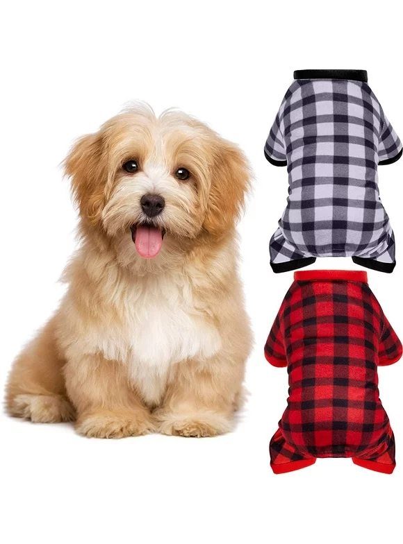 100% Cotton Buffalo Plaid Dog Clothes Puppy Pajamas Pet Apparel Cat Onesies Jammies Doggie Jumpsuits,Pet Pajamas for Dogs Red Plaid Sweaters Soft Clothes