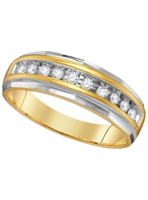 10kt Yellow Gold Mens Round Diamond 2-tone Wedding Anniversary Band Ring 1/4 Cttw