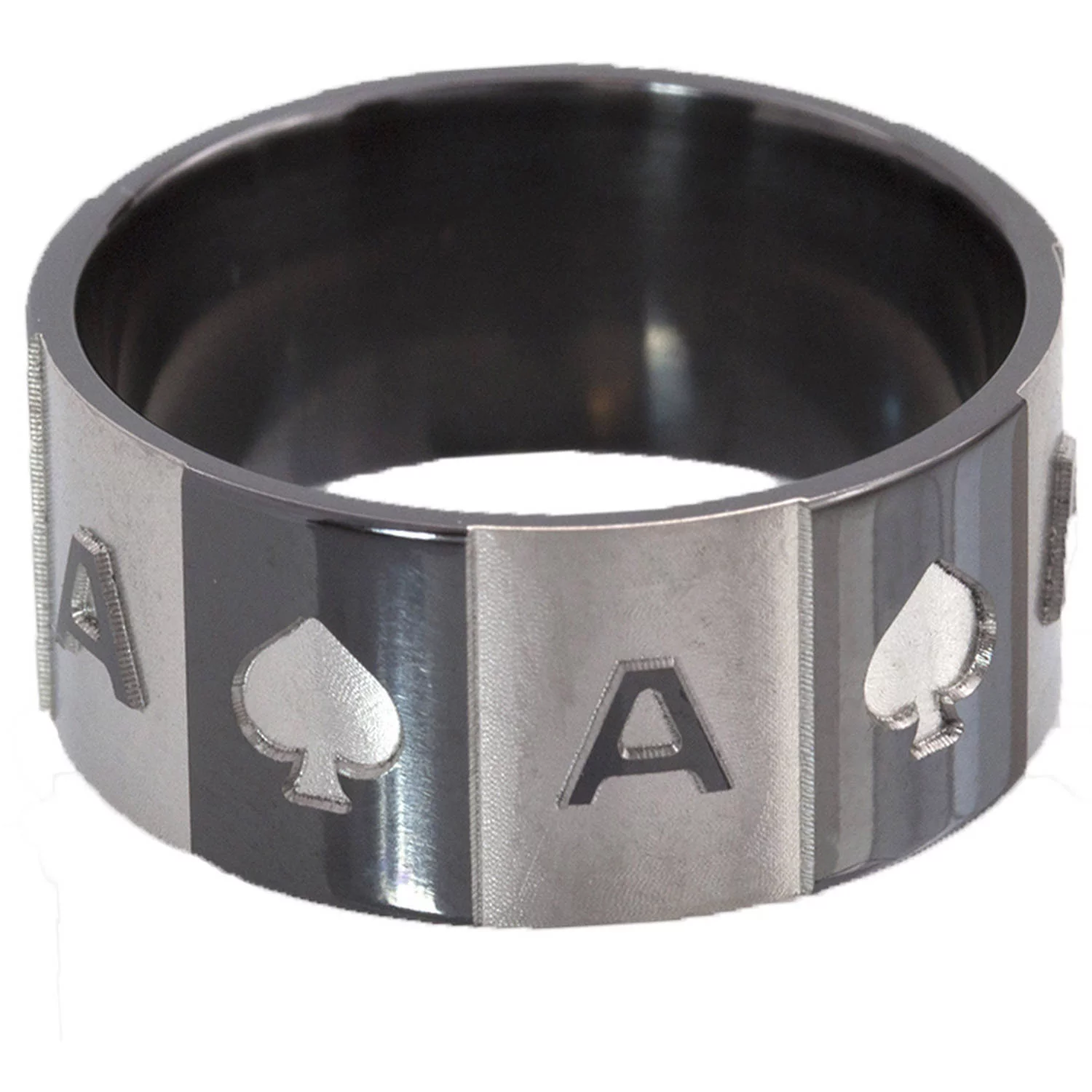 10mm Flat Black Zirconium Ring with WSOP Ace of Spades Pattern