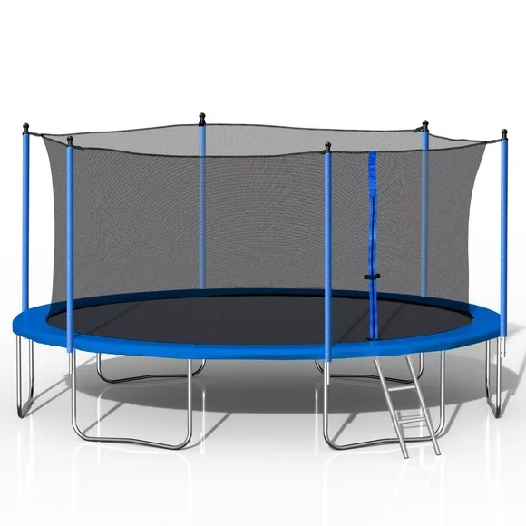 14FT Trampoline for Kids Teens Adults, Outdoor Recreational Trampoline with Safety Enclosure Net, Metal Ladder and Steel Tube, Combo Bounce Fitness Trampoline
