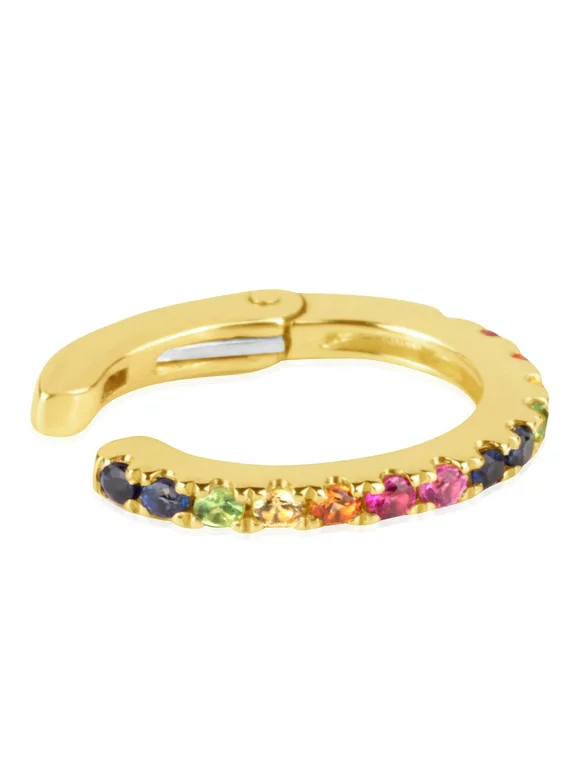 14K Gold Precious Gems Multicolor Rainbow Hinged Ear Cuff Fashion Earring