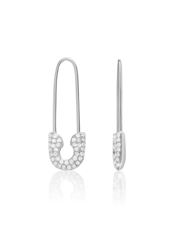 14K White Gold and Diamonds Safety Pin Threader Fashion Earrings
