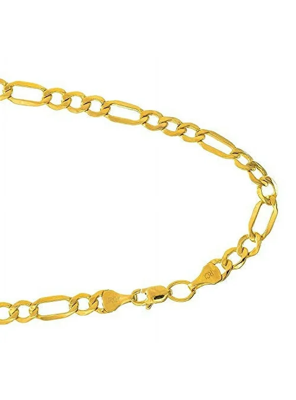 14k Semi-solid Yellow Gold 5.4 mm Lite Figaro Bracelet 8.5" Lobster Claw Clasp - 3.55gr.