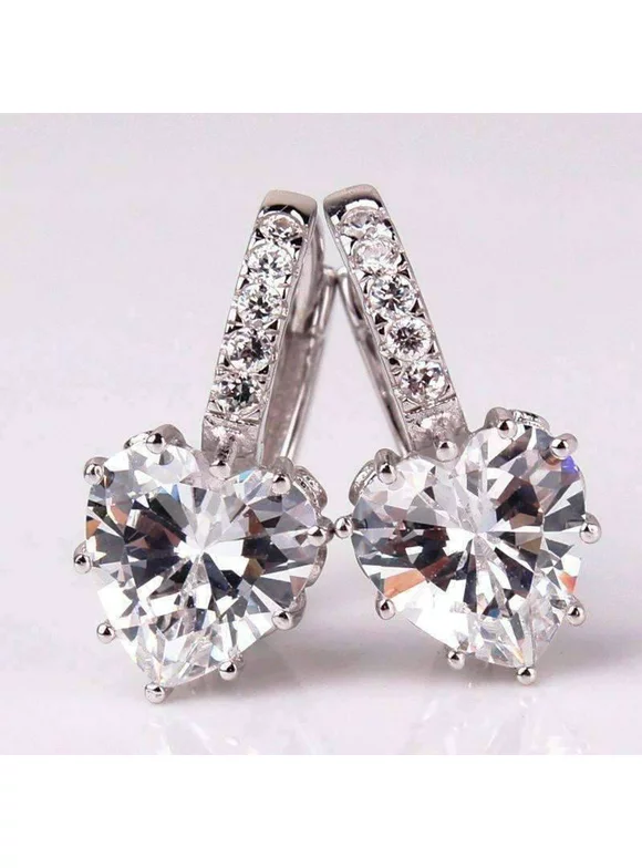 18K Gold Plated Heart Shaped Diamond CZ Solitaire Hoop Earrings For Woman