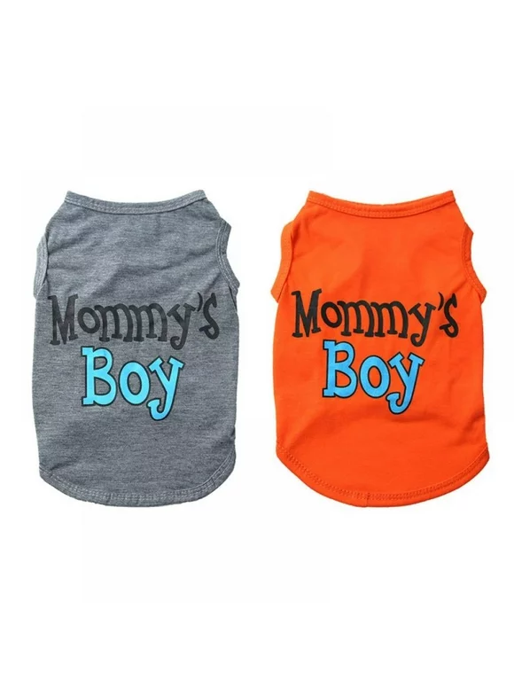 2-Pack Mommy's Boy Dog Shirt Male Puppy Clothes for Small Dog Boy Chihuahua Yorkies Bulldog Pet Cat Outfits Tshirt Apparel (Small, Gray+Orange)
