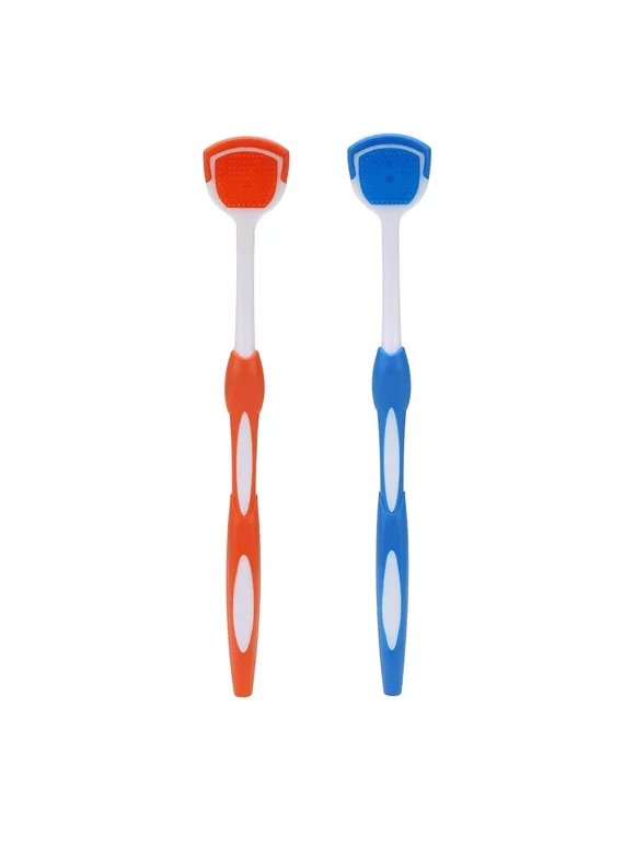 2 Pack Tongue Scraper, Tongue Cleaner Brush for Adults Tongue Scrubber for Better Breath (Blue&Orange)