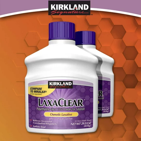 2 Packs Laxaclear laxative, 100 Doses Compare to MiraLAX Active Ingredient treat occasional constipation