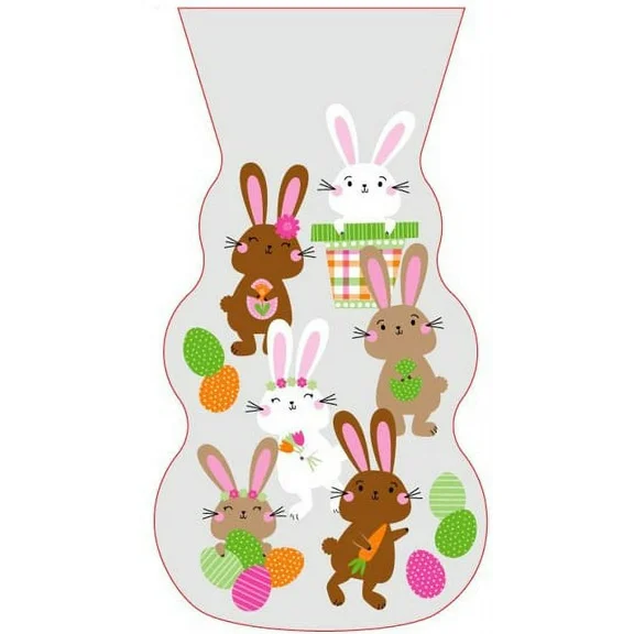 20 Count Shaped Cello Easter Treat Bags 5"x9" with 20 White Twist Ties- Bunnies, Way to Celebrate