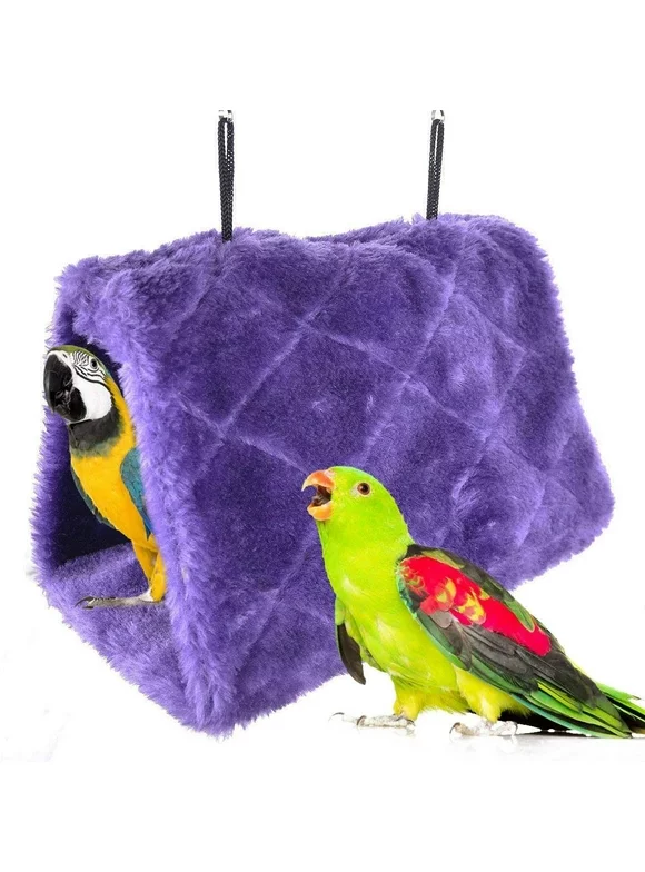 3 Sizes Winter Warm Bird Nest House ,Shed Hut Hanging Hammock Finch Cage ,Plush Fluffy Birds Hut Hideaway for Hamster Parrot Macaw Budgies ,Grey/Blue/Purple