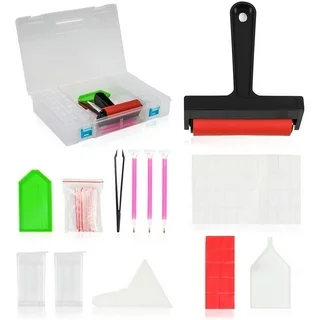 305 Pcs Diamond Painting Kit with Embroidery Storage Box, Rollers, Tweezers, Sticky Pens, Cross Stitch Tools