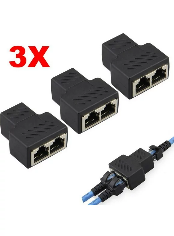 3Pcs RJ45 Ethernet Splitter Adapter, RJ45 1 1 to 2 Ways Dual Female Port LAN Ethernet Cable for CAT5/6/7