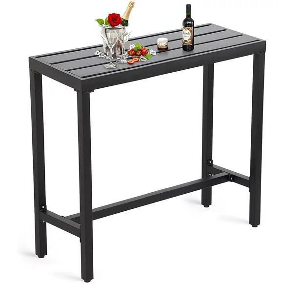 LVUYOYO Outdoor Iron Bar Table, Patio Counter Height Bar Table, 40" Rectangle Bar Table for Patio, Garden,Black