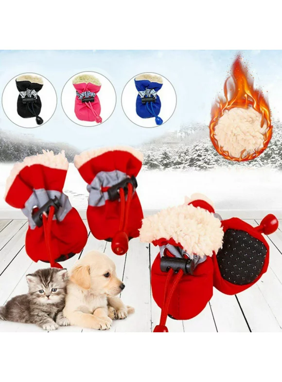 4Pcs Pet Windproof Warm Shoes Winter Anti-slip Boots Socks for Small Puppy Dogs Waterproof 7 Sizes