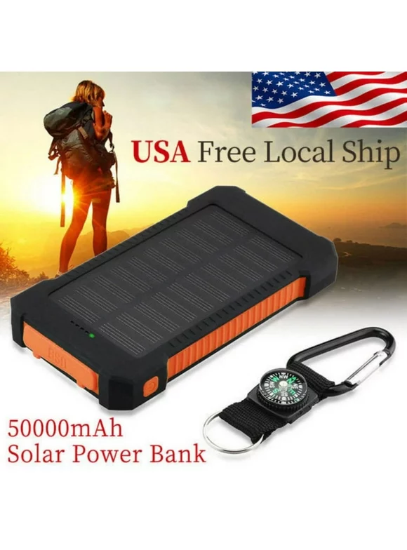 50000mAh High Capacity Solar Power Bank with Dual USB Charger Ports for iPhone, iPad, Android, Camera, Perfect for Outdoor Activities as Camping, Travel, Hiking, and Mountaining
