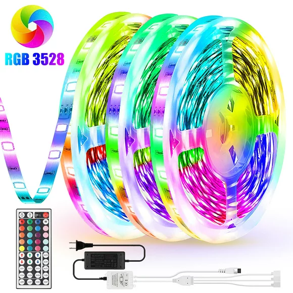 50ft LED Strip Light, EEEkit 3528 RGB Color Changing Rope Lights 900 LED TV Backlight with 44 Key IR Remote for Rooms Christmas Party