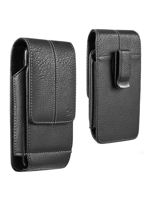 6.5-inch Vertical Black PU Leather Universal Cell Phone Wallet Holster Pouch with Belt Clip and Card Slots